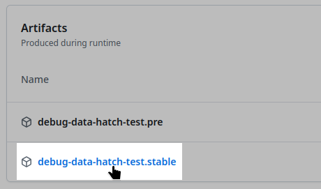 The Artifacts section of a workflow run summary, listing debug-data artifacts.